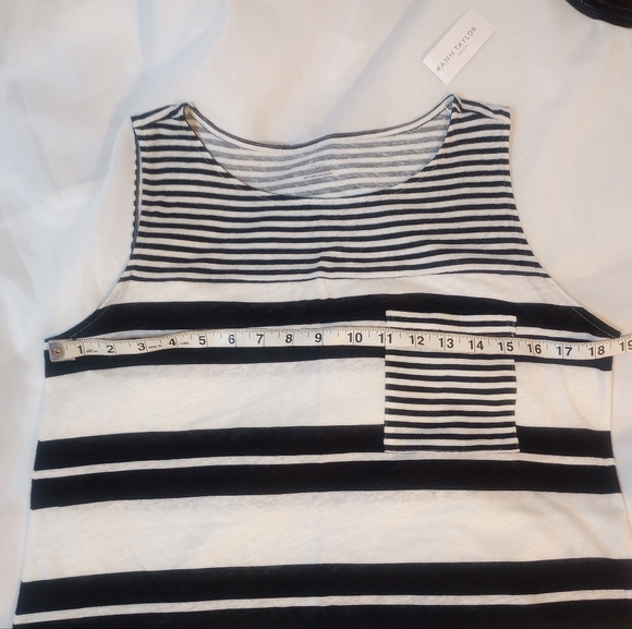 ANN TAYLOR Factory Women's Tank Tunic Front Pocket Stripes Black Grey New Medium - Picture 10 of 12